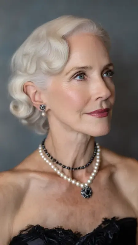 Elegant Finger Waves -  Short white hair for older women 