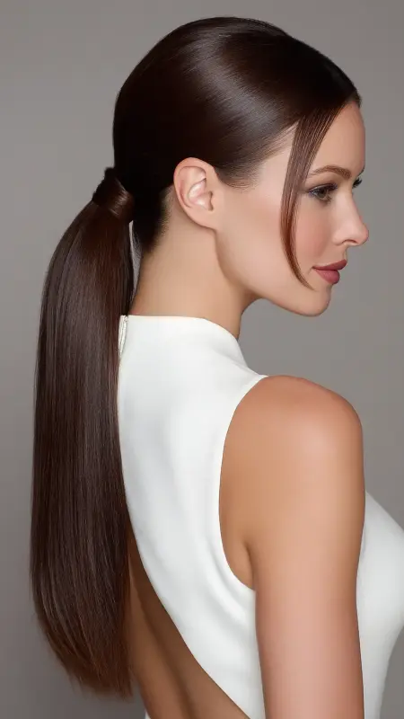 Elegant Low Ponytail with Soft Part - Timeless haircut