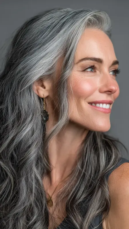 Elegant Silver Balayage - Hair color ideas for women over 50