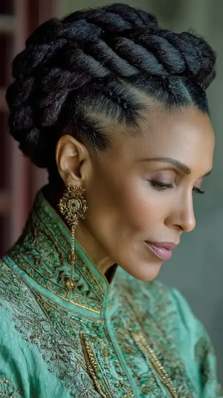 Elegant Updo with Twisted Crown - Hairstyles for Older Black Women
