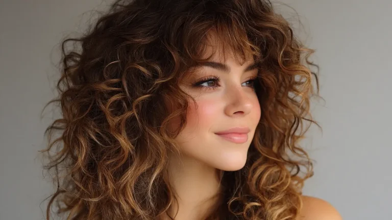 Face framing curtain bangs on curly hair 3