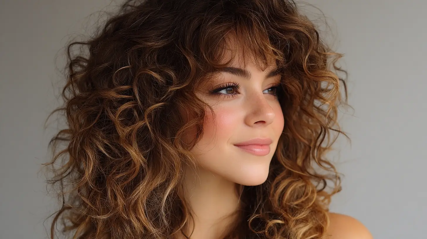 Face framing curtain bangs on curly hair 3