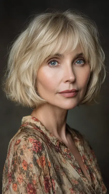 Feathered Bob with Soft Fringe - Medium Length Bob Haircuts For Women Over 50