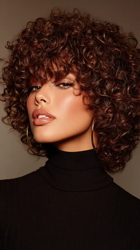 Finger Coil Curls with Defined Curtain Bangs - Face framing curtain bangs on curly hair
