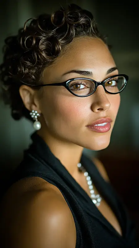 Finger-Coiled Bob -  short curly hair with glasses 