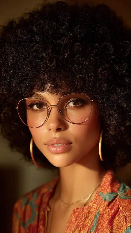 Fluffy Short Afro -  short curly hair with glasses 