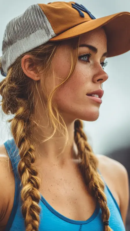 French Braid  Trucker Hat -  Trucker Hat Hairstyles 