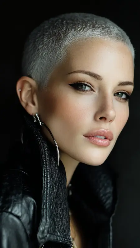 Frosted Silver Buzz Cut - silver hair color ideas