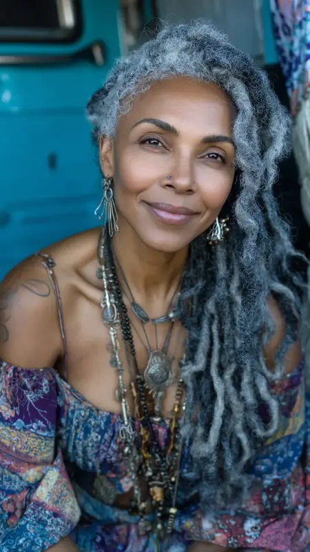 Goddess Locs with Side Sweep - Hairstyles for Older Black Women