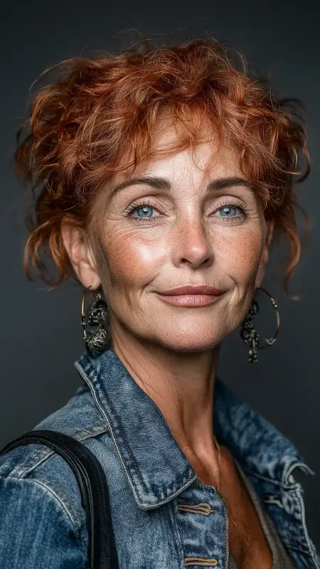 Golden Copper Highlights on Soft Shag -  cover grey hair with highlights 