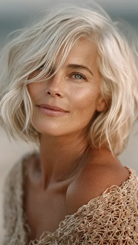 Golden Sand Highlights on Shoulder-Length Cut -  cover grey hair with highlights 