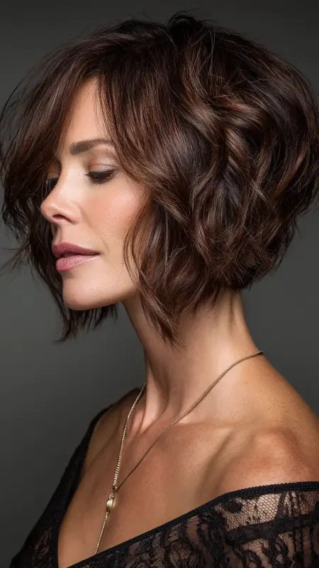 Graduated Wavy Bob -  Short hairstyles for women over 60 with wavy hair 