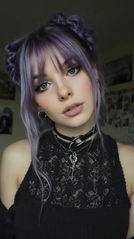 Ethereal Lilac Twist with Whimsical Fringe - Grunge Hairstyles
