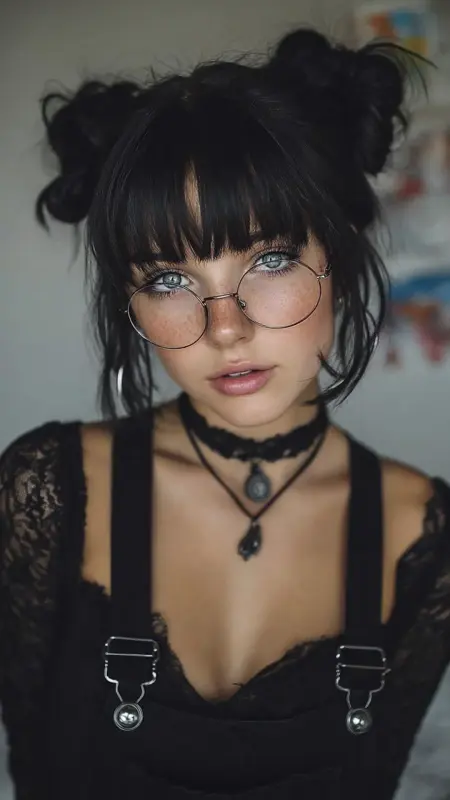 Edgy Elegance: Twin Buns with Soft Wisps - Grunge Hairstyles