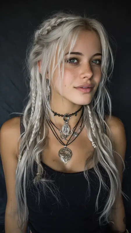 Cascading Platinum Waves with Braided Edge - Grunge Hairstyles