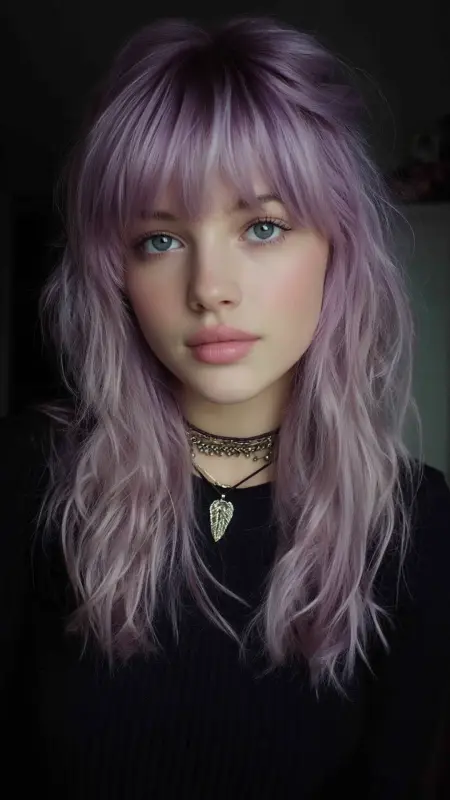 Mystical Lilac Waves with Enigmatic Wisps - Grunge Hairstyles