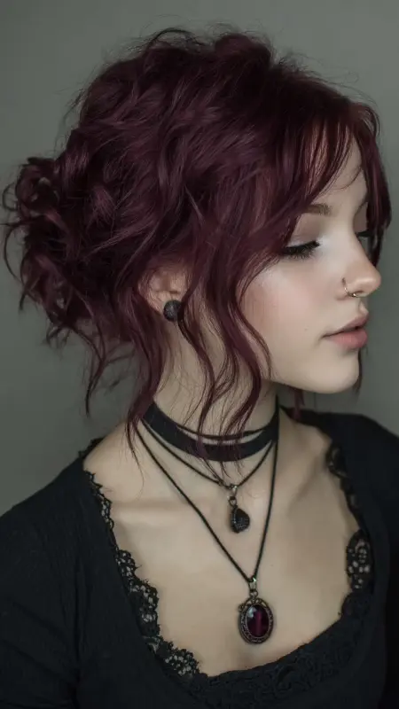 Edgy Elegance: The Burgundy Twist with Fringe Flair - Grunge Hairstyles
