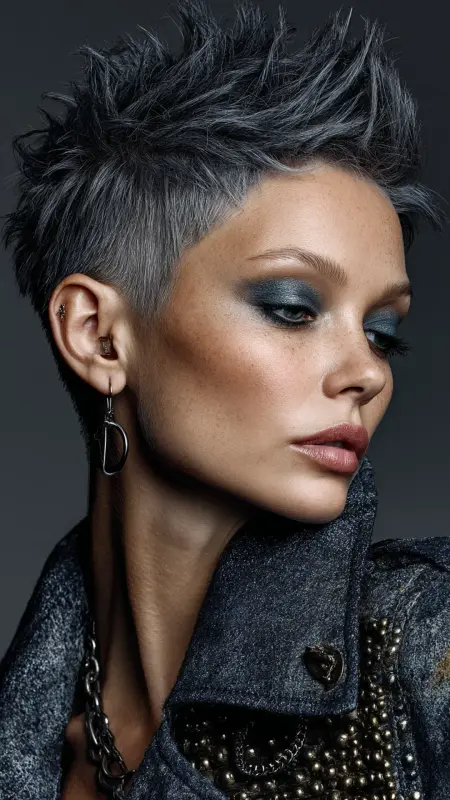 Gunmetal Silver Faux Hawk - silver hair color ideas
