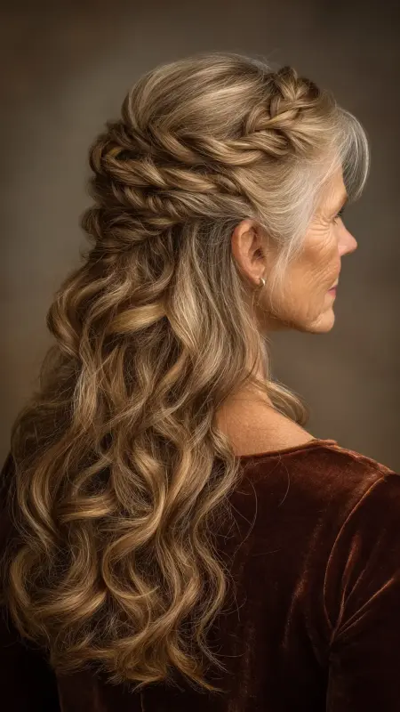 Half-Up Curly Twist - Hairstyles For Women Over 60 With Curly Hair