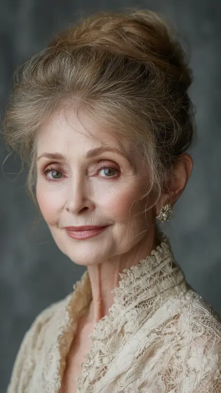 Half-Up Mini Puff - Hairstyles for women over 70 with thinning hair