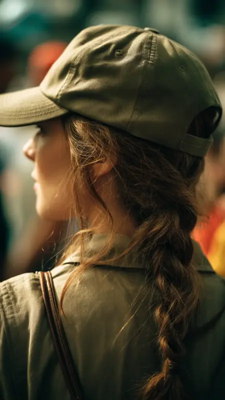 Hidden Fishtail Braid -  Trucker Hat Hairstyles 