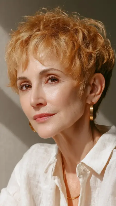 Honey Blonde Pixie with Textured Layers - hair color ideas for women over 70
