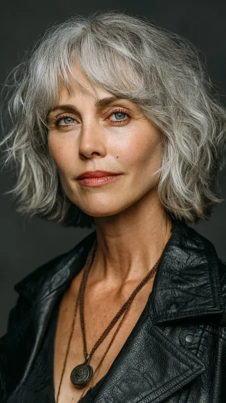 Icy Blonde Highlights on Textured Lob -  cover grey hair with highlights 