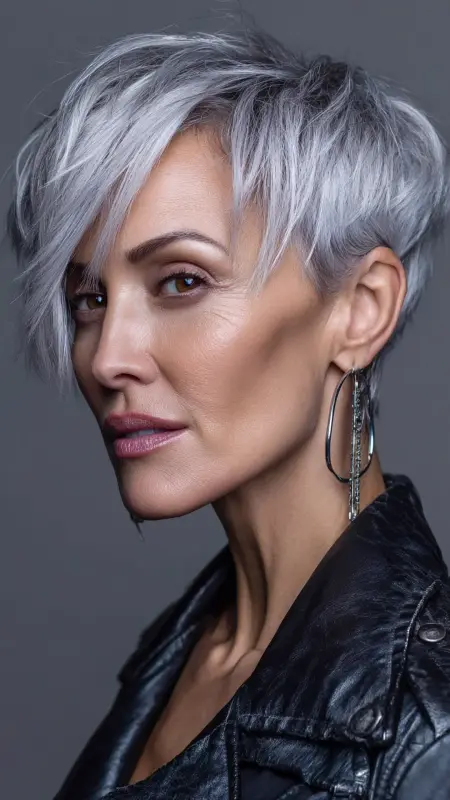 Icy Blonde Pixie with Tapered Sides - hair color for older women over 50