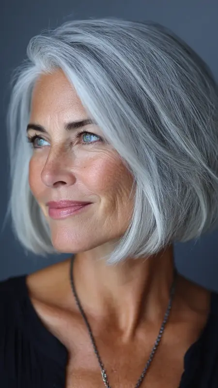 Icy Silver Bob - Hair color ideas for women over 50