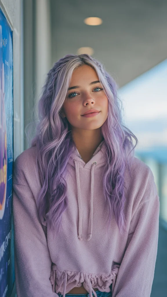 Lavender Gray Ombr on Loose Waves – Hair color for college students – HappyHairy