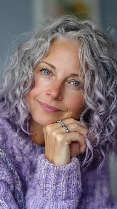 Lavender Gray Soft Curls - hair color ideas for women over 70