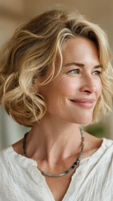 Layered Bob with Subtle Waves - Medium length hair with layers over 60 older women
