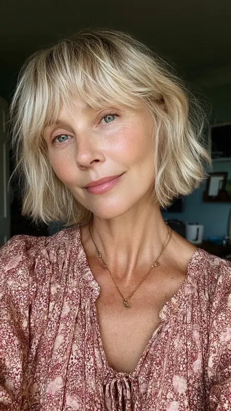 Layered Bob with Wispy Bangs - Shoulder Length Hairstyles For Women Over 60
