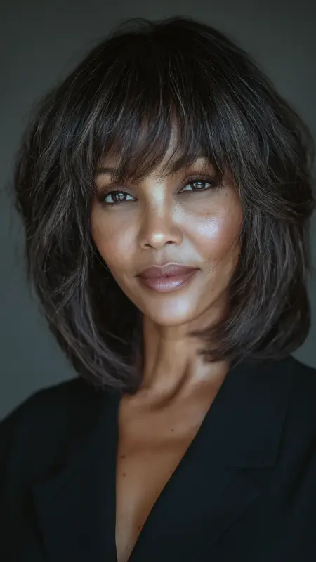 Layered Crop with Bangs - Short Haircuts For Black Women Over 50