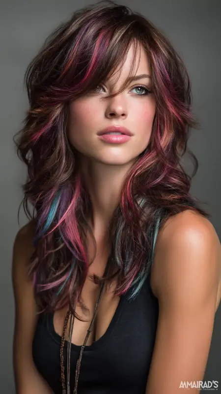 Layered Cut with Colorful Streaks - Y2k haircuts
