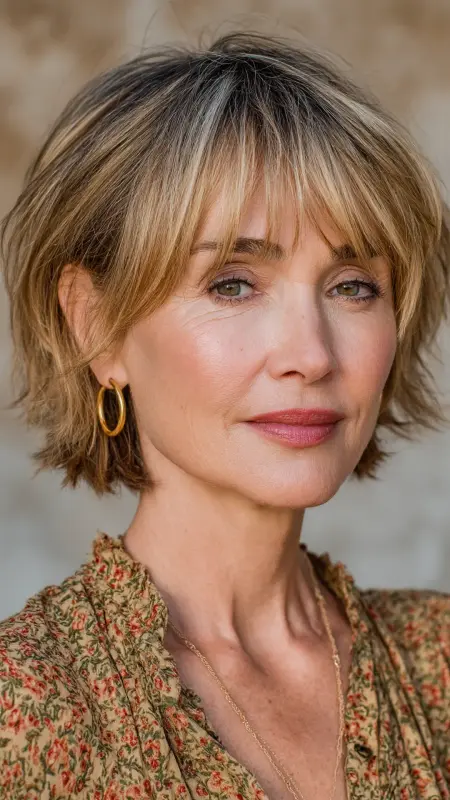 Layered Cut with Curtain Bangs - Short Layered Hairstyles For Older Women