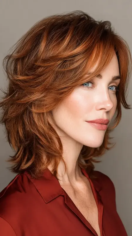 Layered Cut with Side-Swept Bangs -  Haircuts for women over 50 with bangs 
