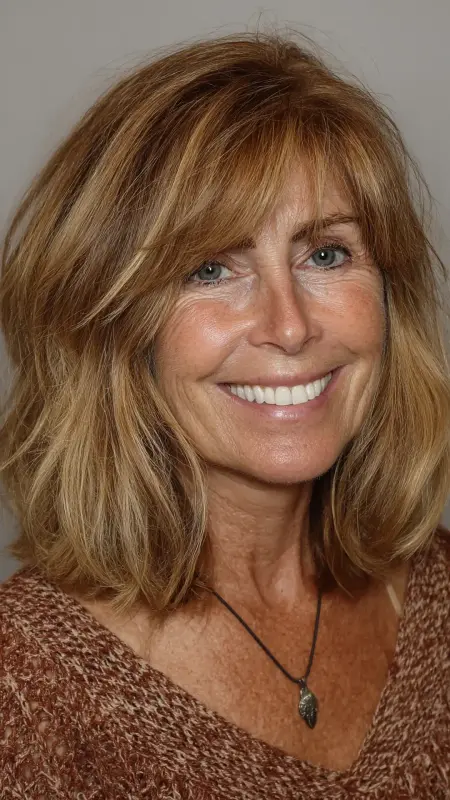 Layered Cut with Wispy Bangs - Shoulder Length Haircuts For Women Over 60
