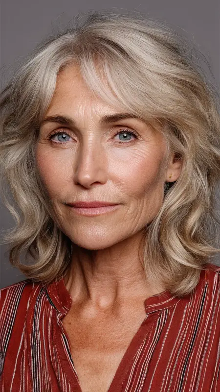 Layered Lob with Curtain Bangs - hairstyles for women over 70 with bangs