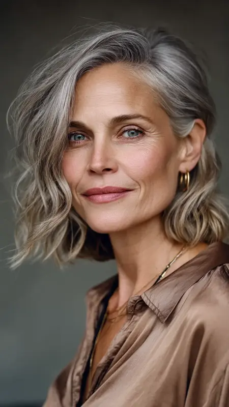 Layered Lob with Deep Side Part - Medium length hair with layers over 60 older women