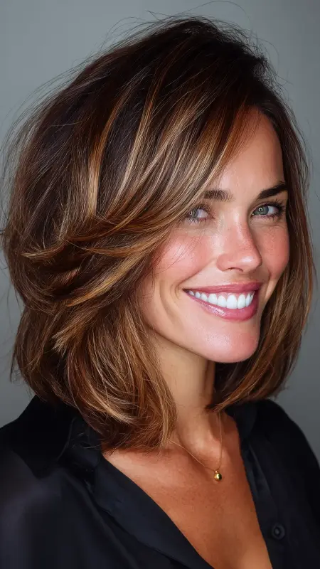 Layered Lob with Face-Framing Highlights - Haircuts For Women Over 50 With Fine Hair