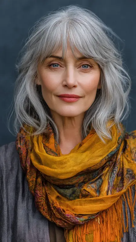 Layered Long Bob with Bangs - Hairstyles for 80 year old women