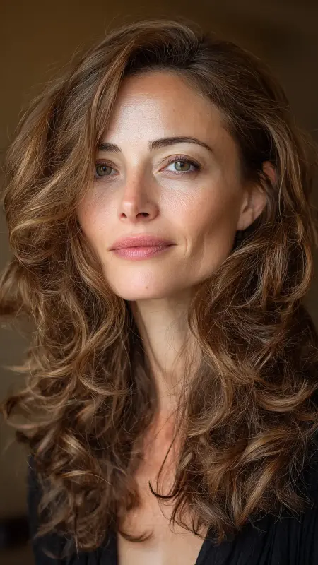 Layered Long Hair with Loose Curls - Long Haircuts For Women Over 40