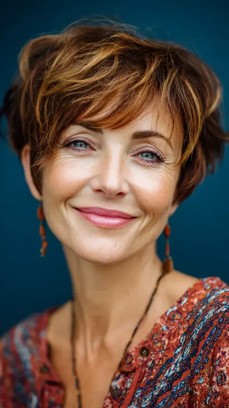 Layered Pixie with Bangs - Short pixie hairstyles for older women