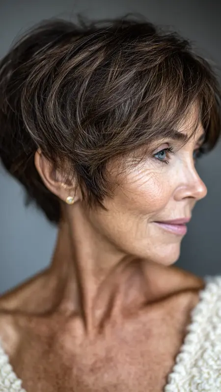 Layered Pixie with Soft Bangs - Pixie hairstyles for older women over 60