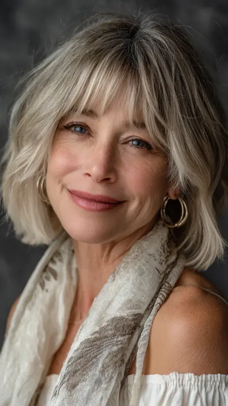 Layered Shoulder-Length Cut with Curtain Bangs - Shoulder Length Hairstyles For Women Over 60