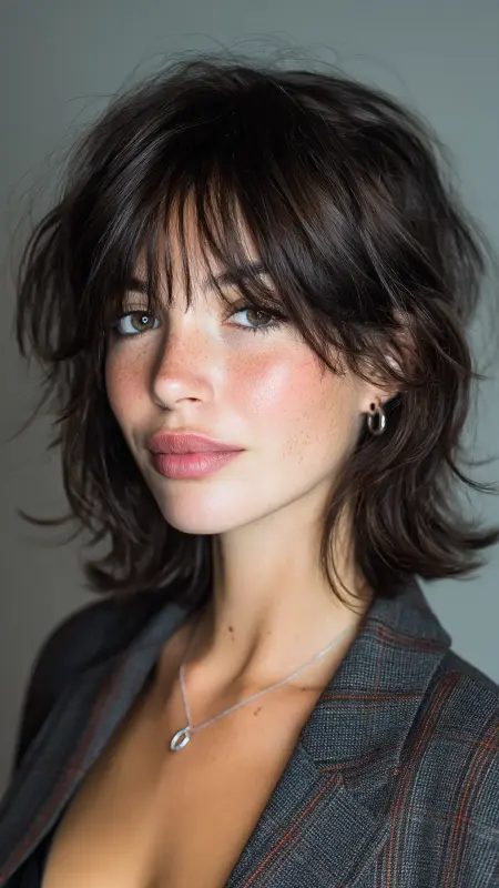 Lob-Length Blowout with Micro Curtain Bangs - Blowout with curtain bangs