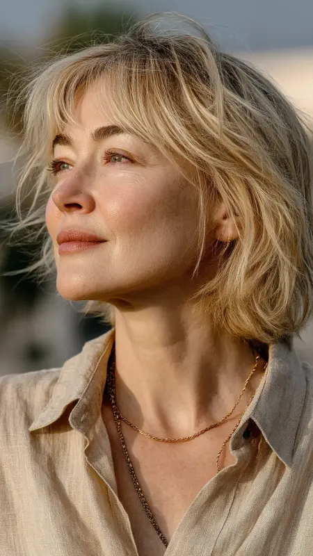 Long Bob Lob with Textured Bangs - hairstyles for women over 70 with bangs