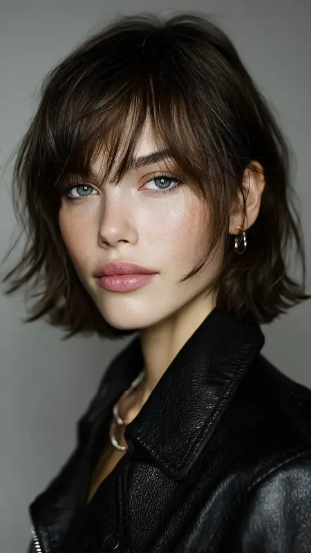 Long Bob with Baby Bangs -  Haircuts for women over 50 with bangs 