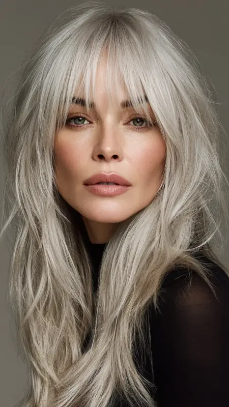 Long Hair with Baby Bangs - Long Haircuts For Women Over 40